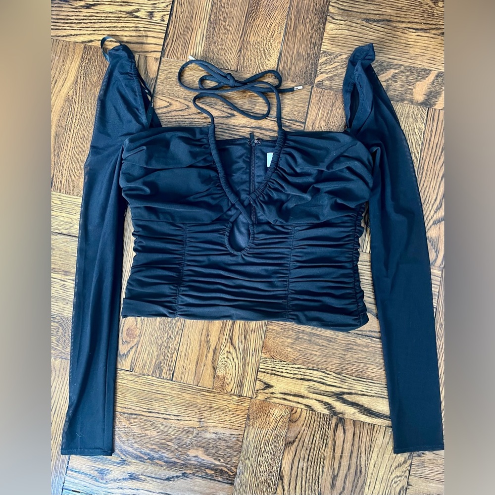 Self Portrait Black Mesh Long Sleeve Top